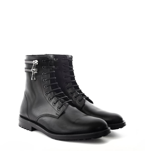 ARMY COMBAT DUAL ZIP BOOT IN BLACK LEATHER