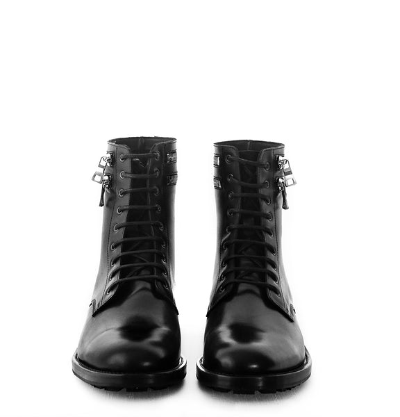 ARMY COMBAT DUAL ZIP BOOT IN BLACK LEATHER